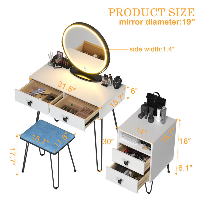 Corrigan Studio® Cheneyville Vanity Set with Stool and Mirror & Reviews